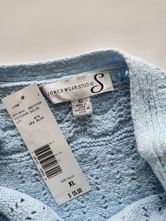 New Jones Wear Studio Light Blue Women's Knit Sweater - Picture 5 of 9